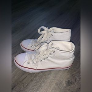 High Top Lace Up White Canvas Sneakers Size 8